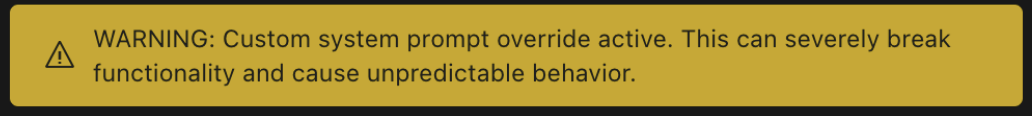 Warning indicator for active system prompt override