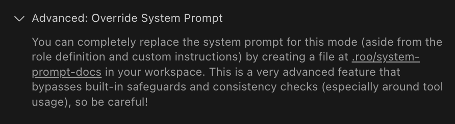 UI showing the Advanced: Override System Prompt section